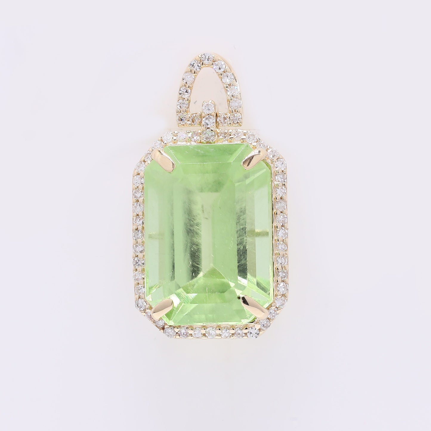 7.59 Ct Octagon Step Cut Natural Peridot 14K Gold Pendant