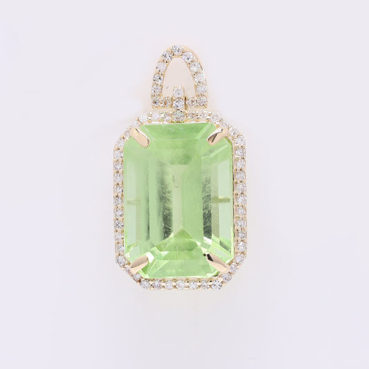 7.59 Ct Octagon Step Cut Natural Peridot 14K Gold Pendant