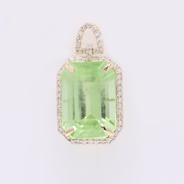 7.59 Ct Octagon Step Cut Natural Peridot 14K Gold Pendant