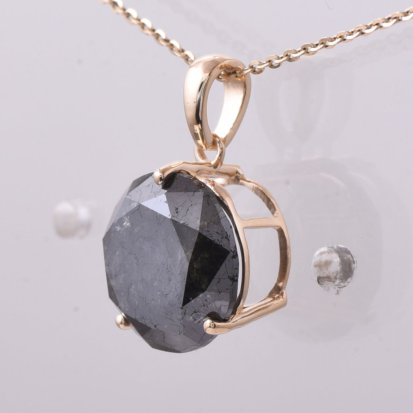 5.44 Ct Round Black Diamond 14K Gold Pendant