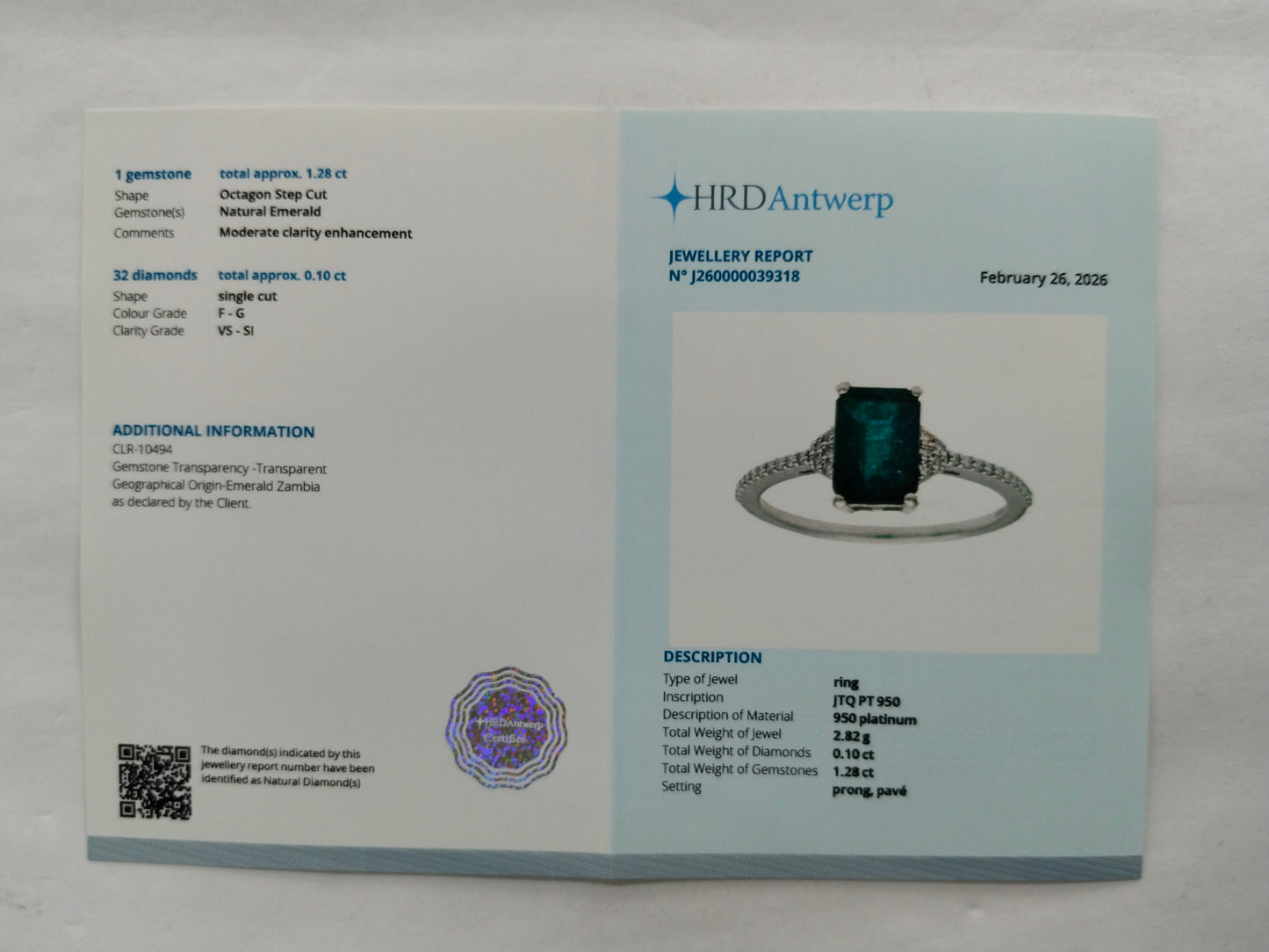1.38 Ct Octagon Step Cut Natural Emerald 950 Platinum Ring