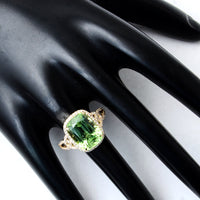 7.42 Ct Rectangular Cushion Mixed Cut Natural Peridot 14K Gold Ring