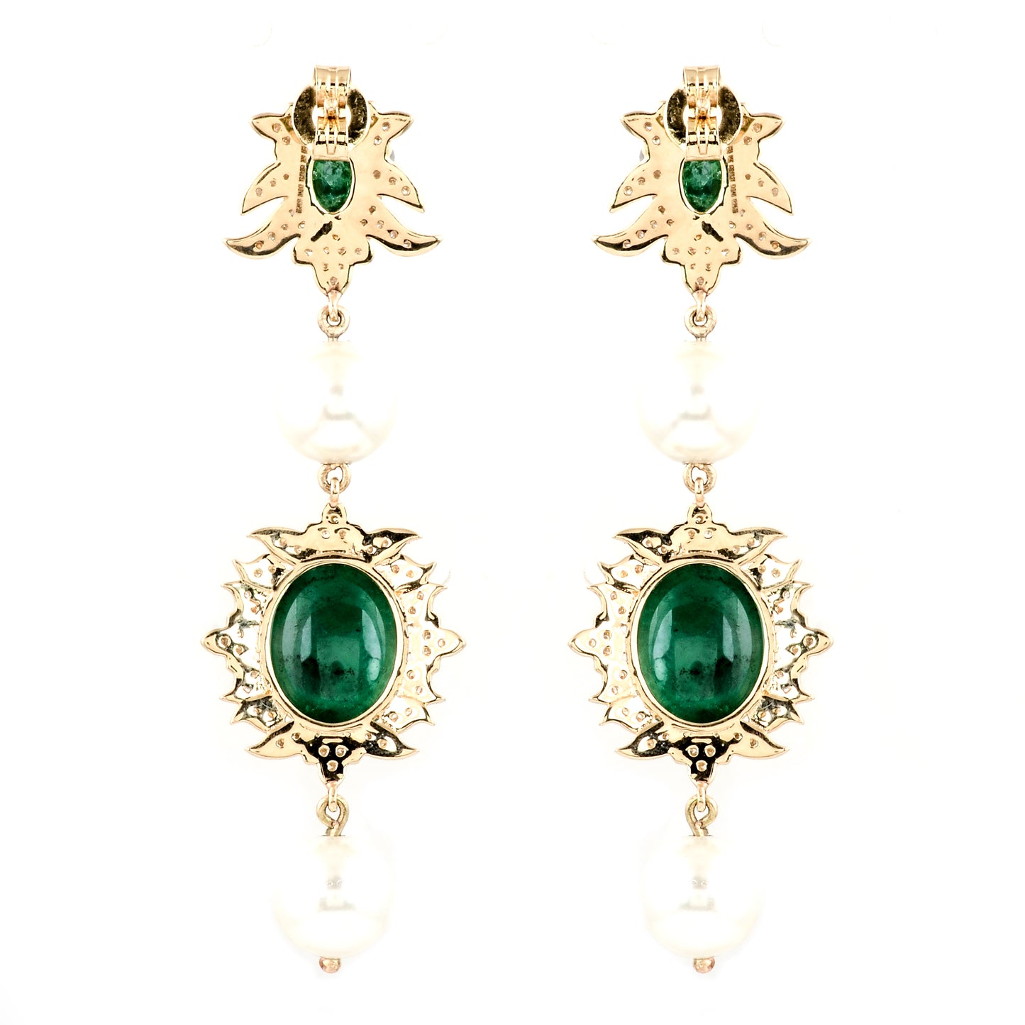 30.75 Carat Oval Natural Beryl Emerald 14K Gold Earrings