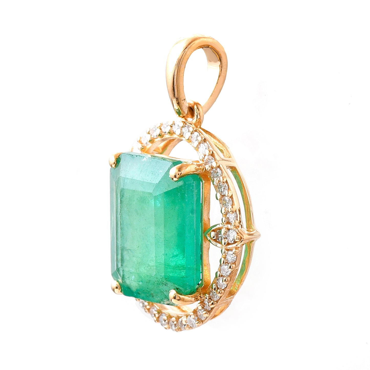 3.11 Ct Octagon Step Cut Natural Emerald 14K Gold Pendant