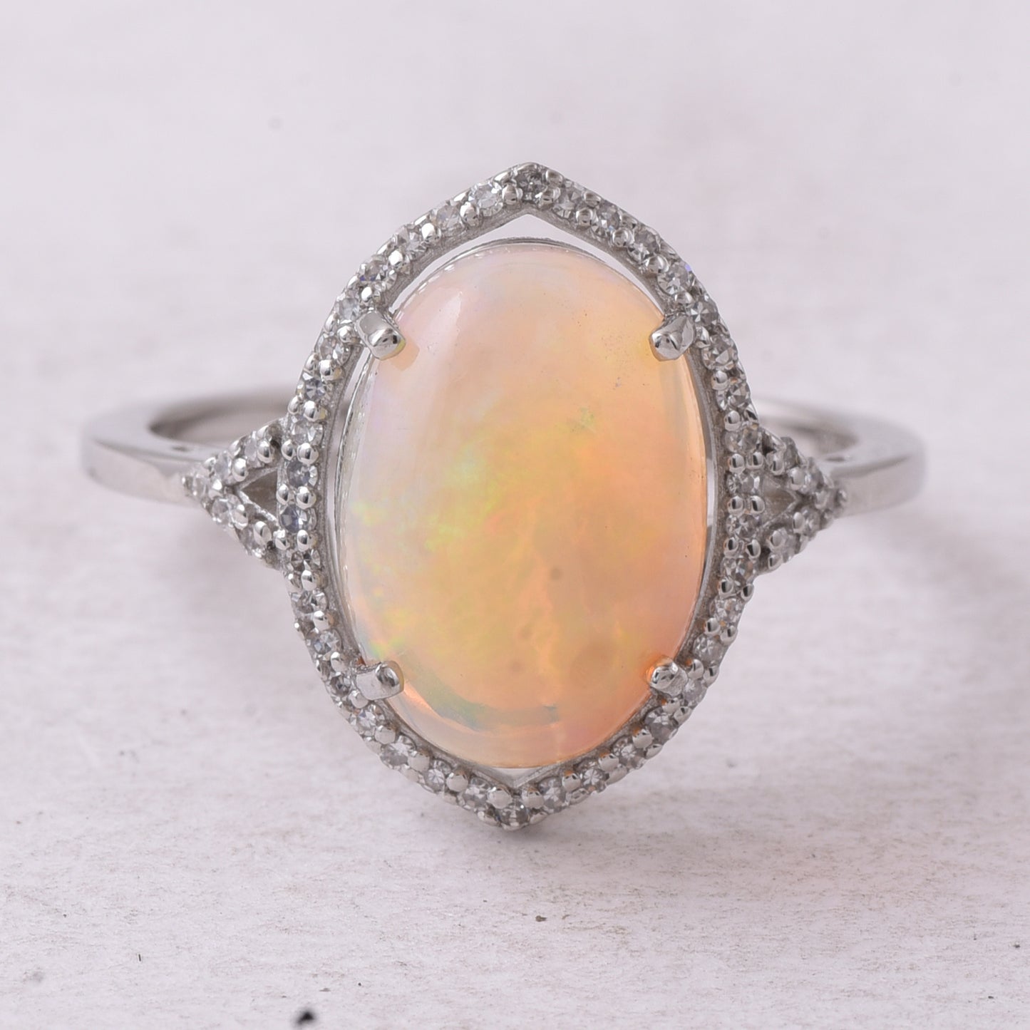 2.89 Ct Oval Cabochon Cut Natural Opal 950 Platinum Ring