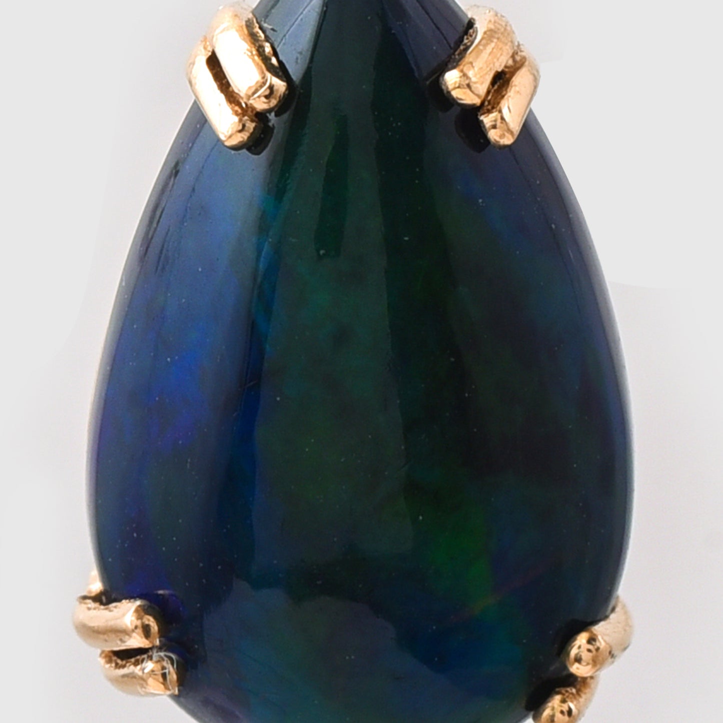 3.36 Ct Pear Cabochon Natural Black Opal 14K Gold Pendant