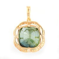 6.49 Ct Cushion Mixed Cut Natural Green Sapphire 14K Gold Pendant