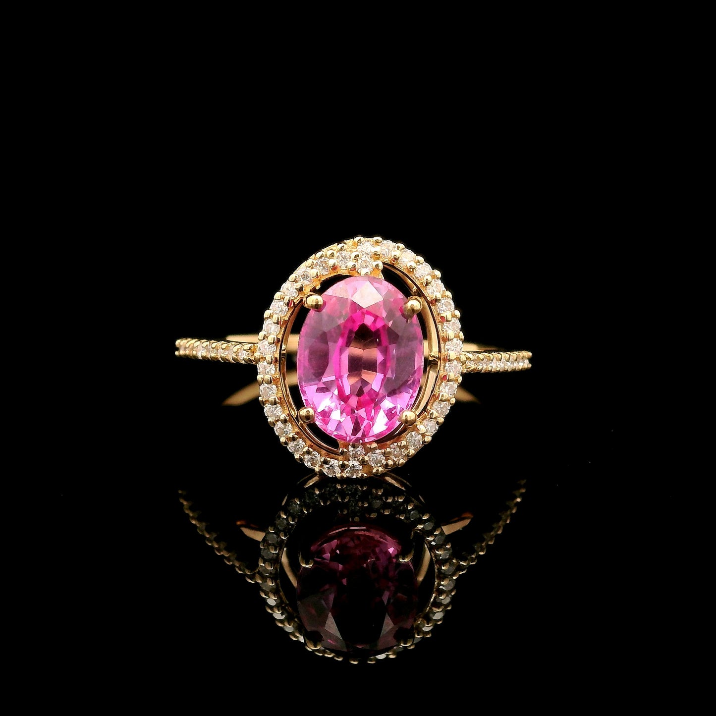 2.31 Ct Oval Mixed Cut Lab Grown Pink Sapphire 14K Gold Ring