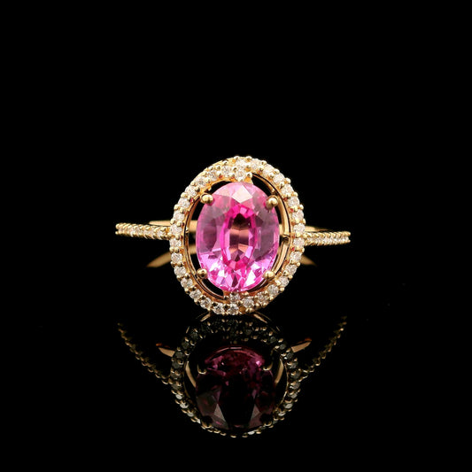 2.31 Ct Oval Mixed Cut Lab Grown Pink Sapphire 14K Gold Ring