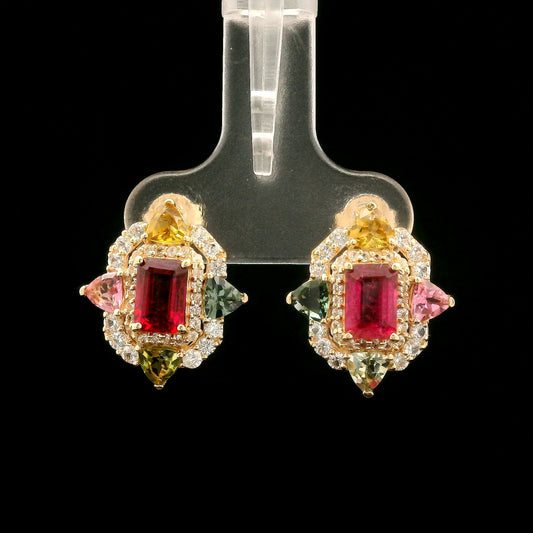 3.12 Ct Octagon Tourmaline 14K Gold Earrings
