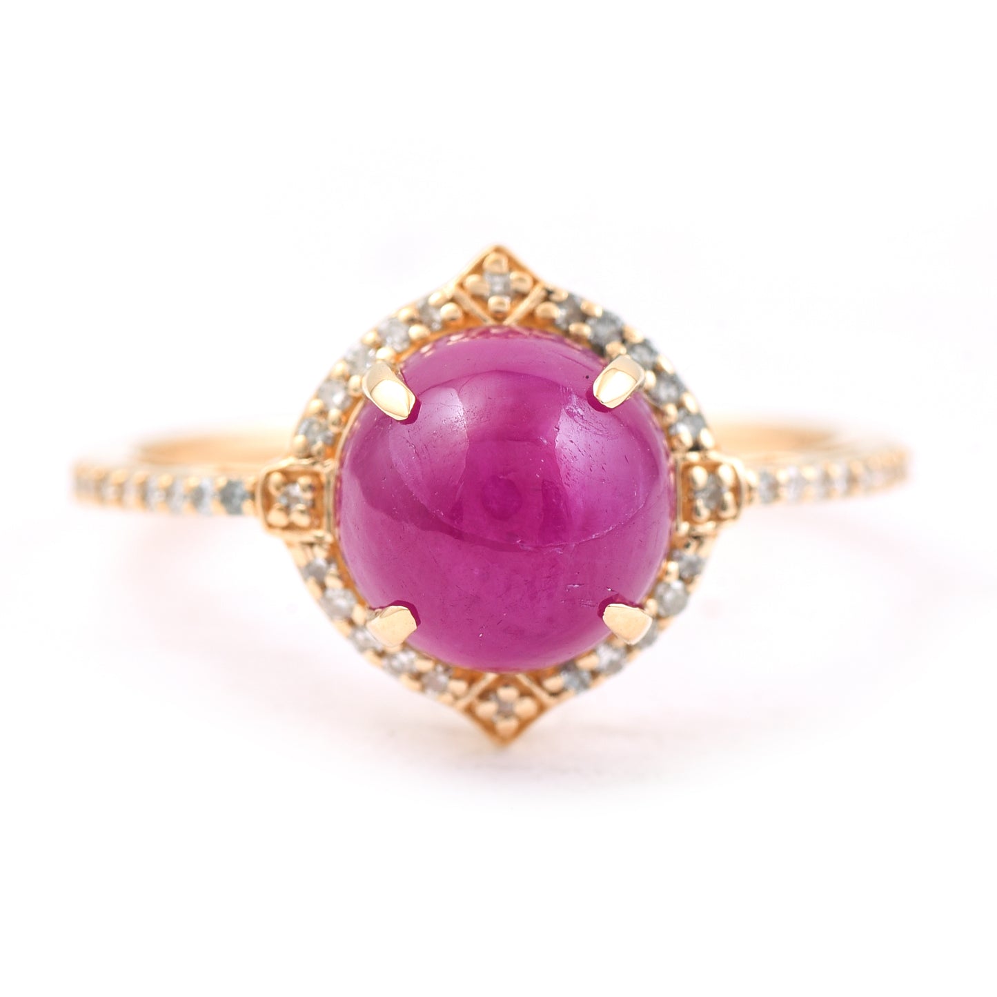3.97 Ct Round Mixed Cut Natural Ruby 14K Gold Ring