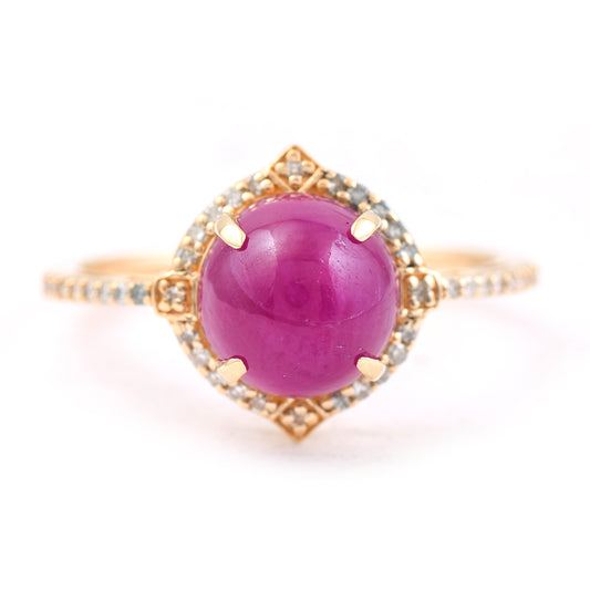 3.97 Ct Round Mixed Cut Natural Ruby 14K Gold Ring