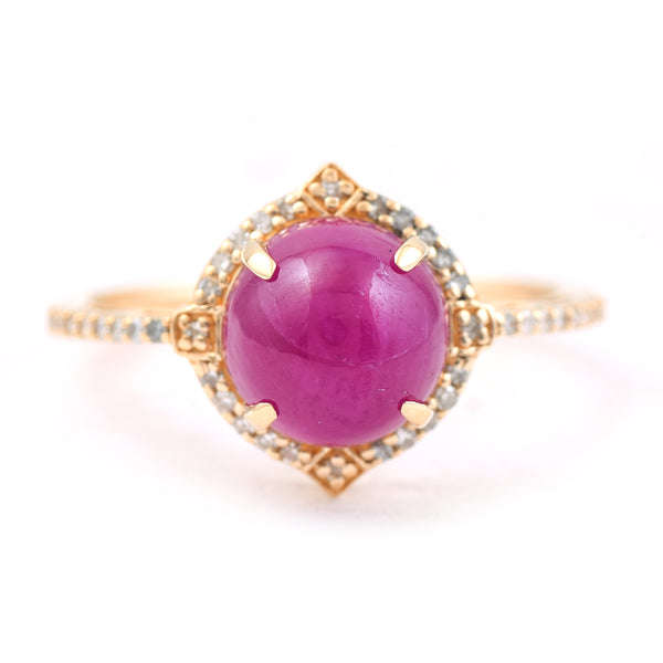 3.97 Ct Round Mixed Cut Natural Ruby 14K Gold Ring