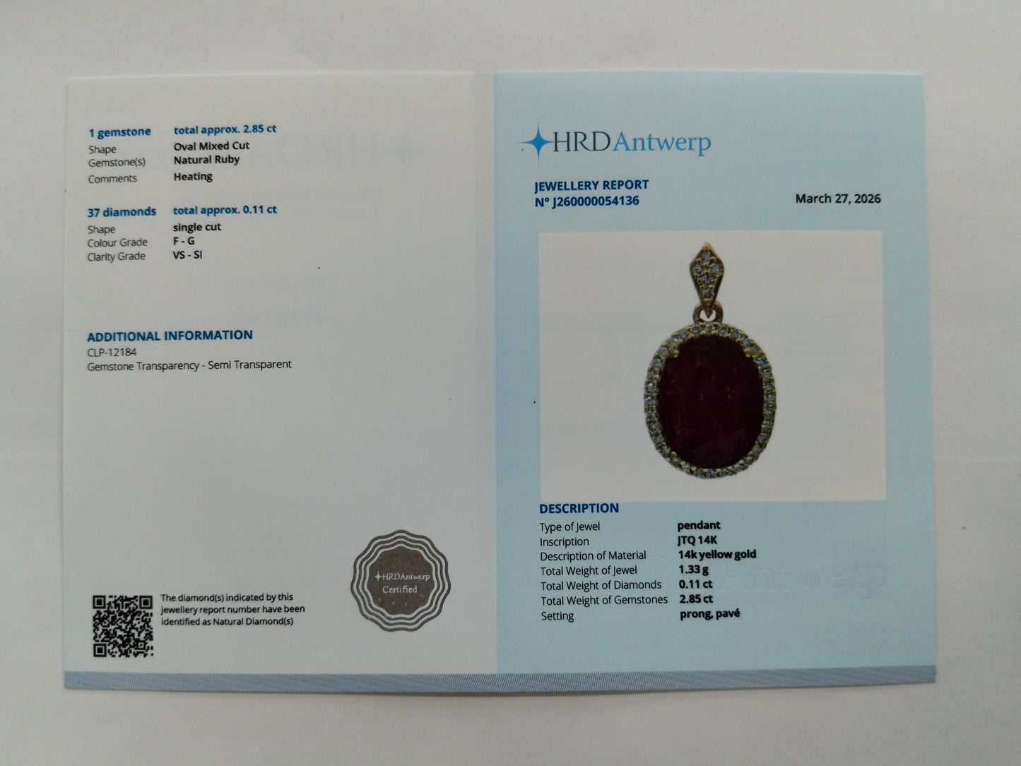 2.96 Ct Oval Mixed Cut Natural Ruby 14K Gold Pendant