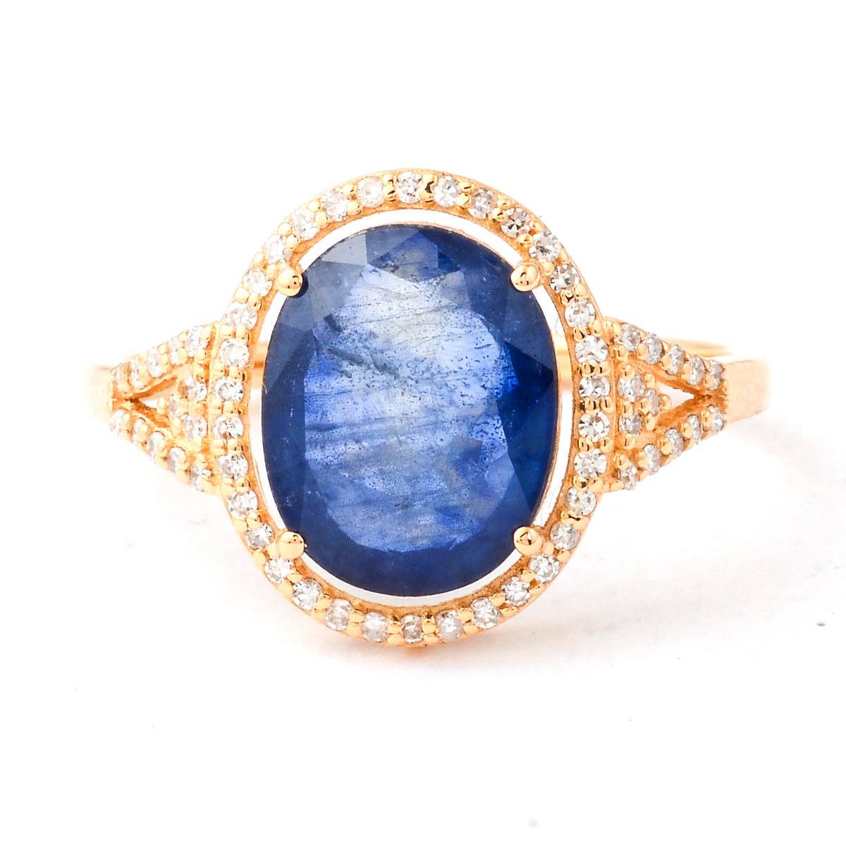 2.73 Ct Oval Mixed Cut Natural Sapphire 14K Gold Ring