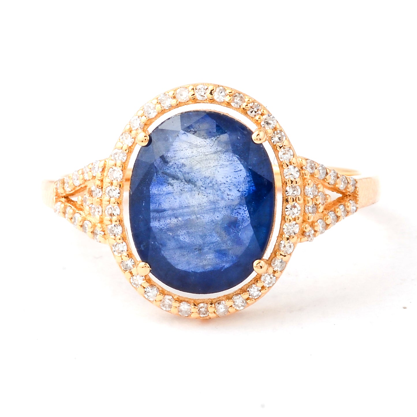 2.73 Ct Oval Mixed Cut Natural Sapphire 14K Gold Ring