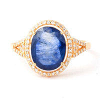 2.73 Ct Oval Mixed Cut Natural Sapphire 14K Gold Ring