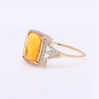 2.22 Ct Rectangular Cushion Mixed Cut Natural Fire Opal 14K Gold Ring