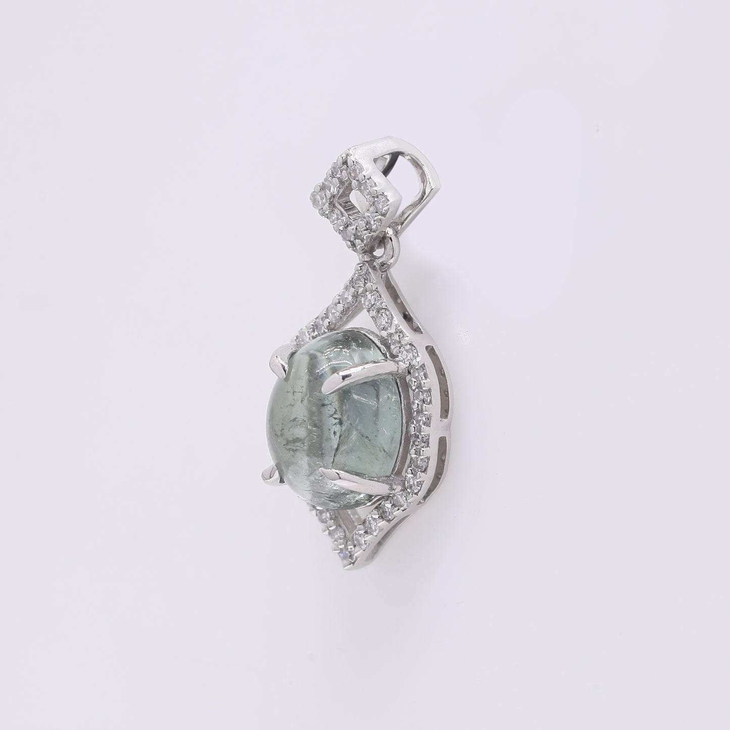1.84 Ct Oval Cabochon Cut Natural Tourmaline 950 Platinum Pendant