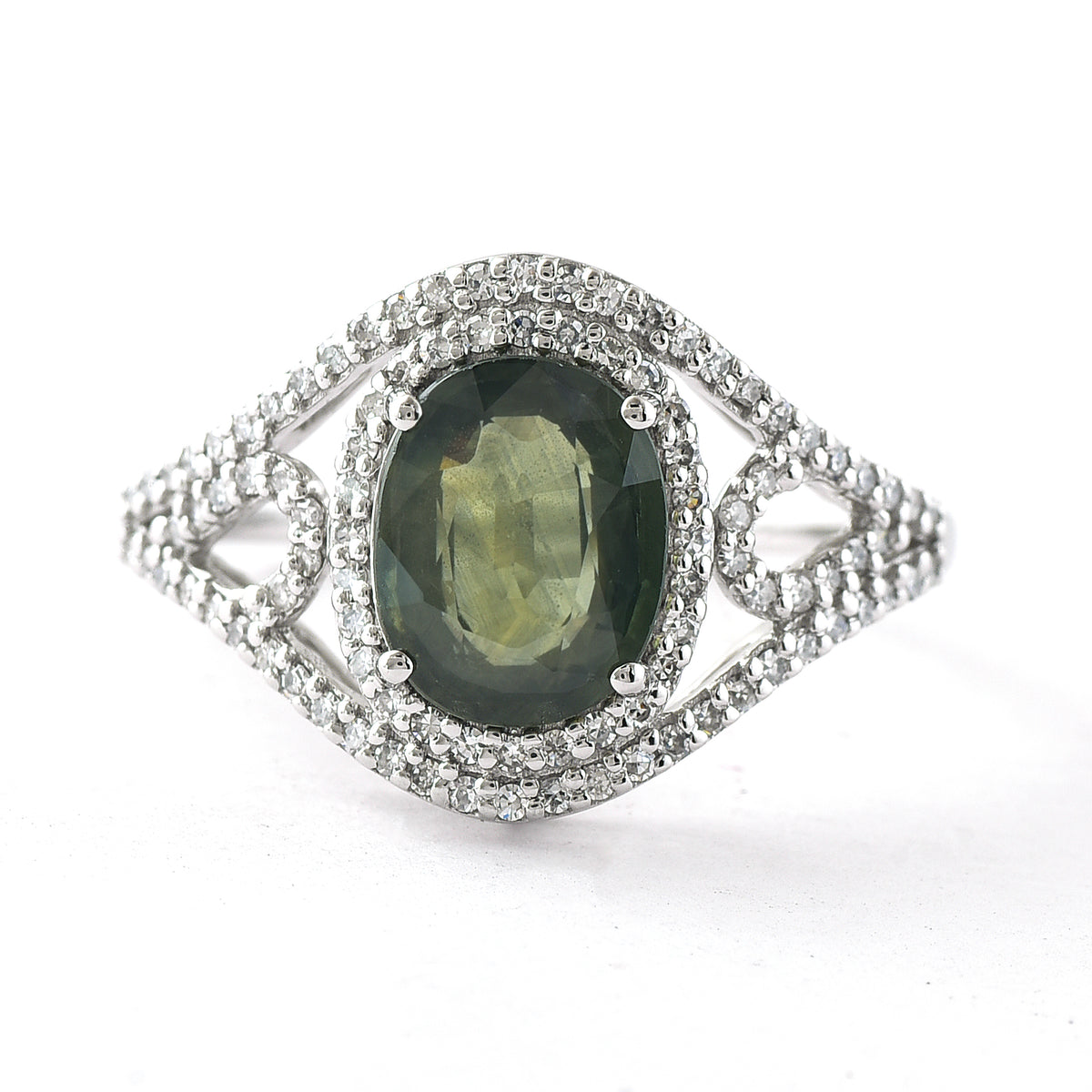 2.43 Ct Oval Mixed Cut Natural Green Sapphire 950 Platinum Ring