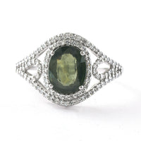 2.43 Ct Oval Mixed Cut Natural Green Sapphire 950 Platinum Ring