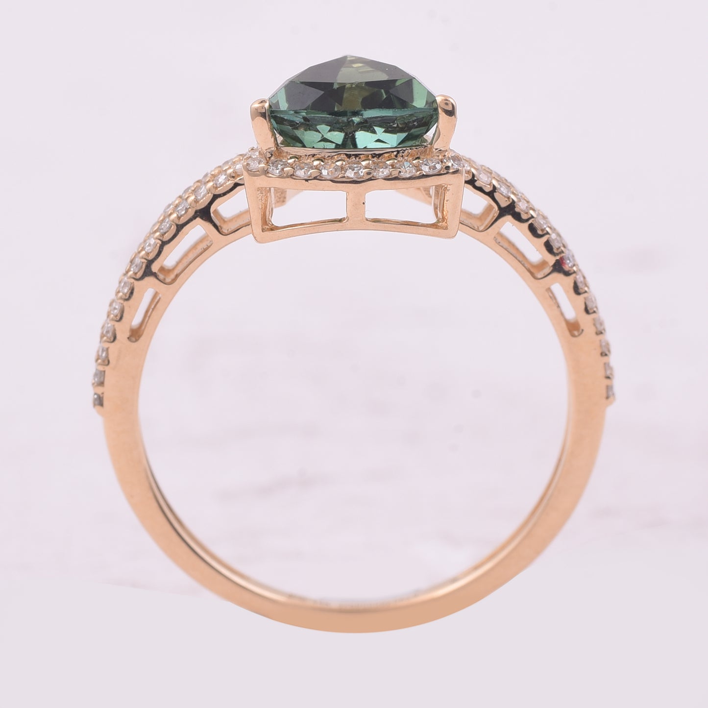 1.45 Ct Triangle Mixed Cut Natural Green Tourmaline 14K Gold Ring