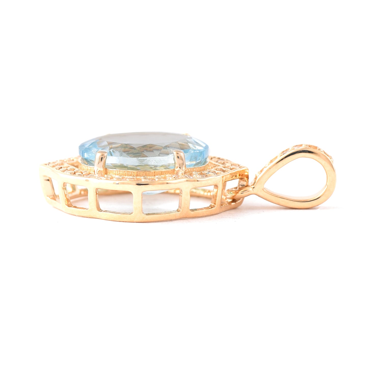 2.06 Ct Oval Mixed Cut Natural Aquamarine 14K Gold Pendant
