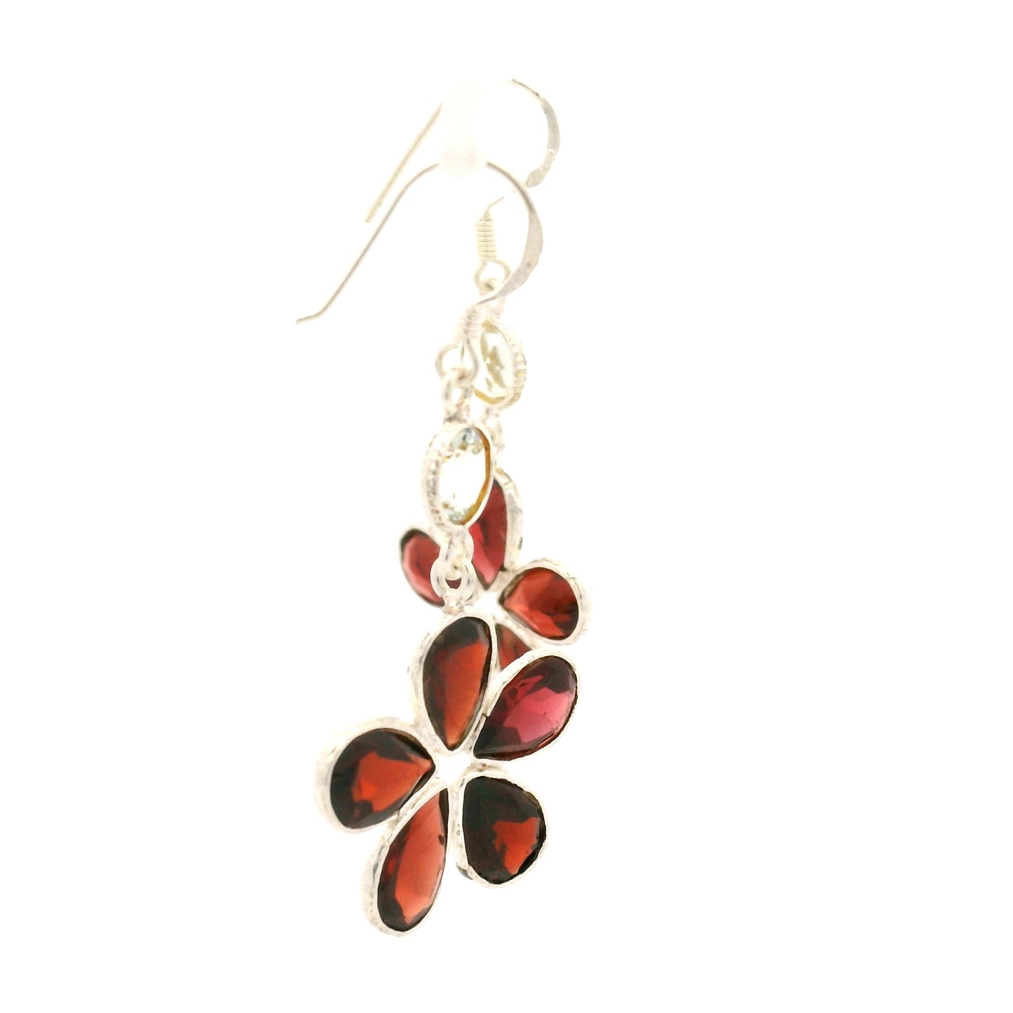 11.95 Ct White Topaz, Garnet 925 Sterling Silver Earrings