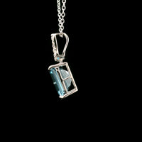 4.27 Ct Octagon Blue Topaz, White Zircon 925 Sterling Silver Pendant