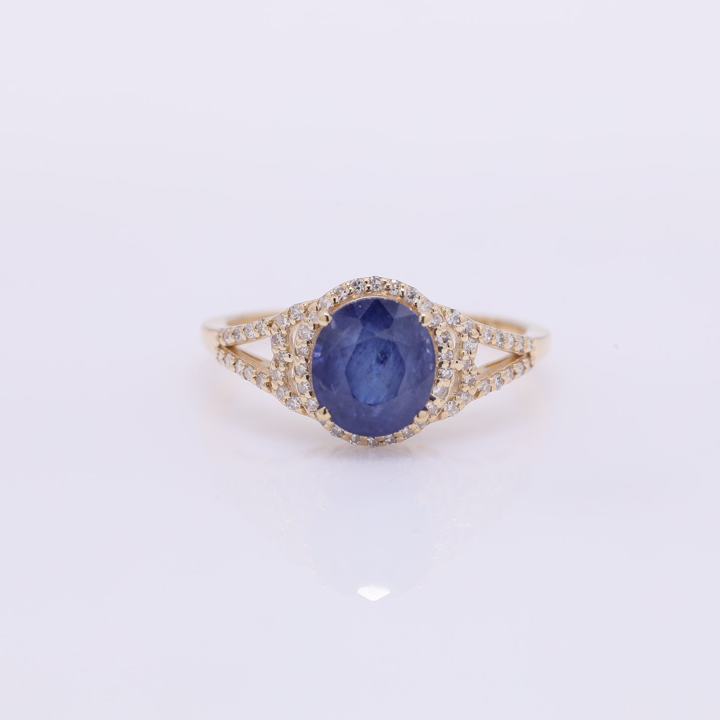 2.82 Ct Oval Mixed Cut Natural Sapphire 14K Gold Ring