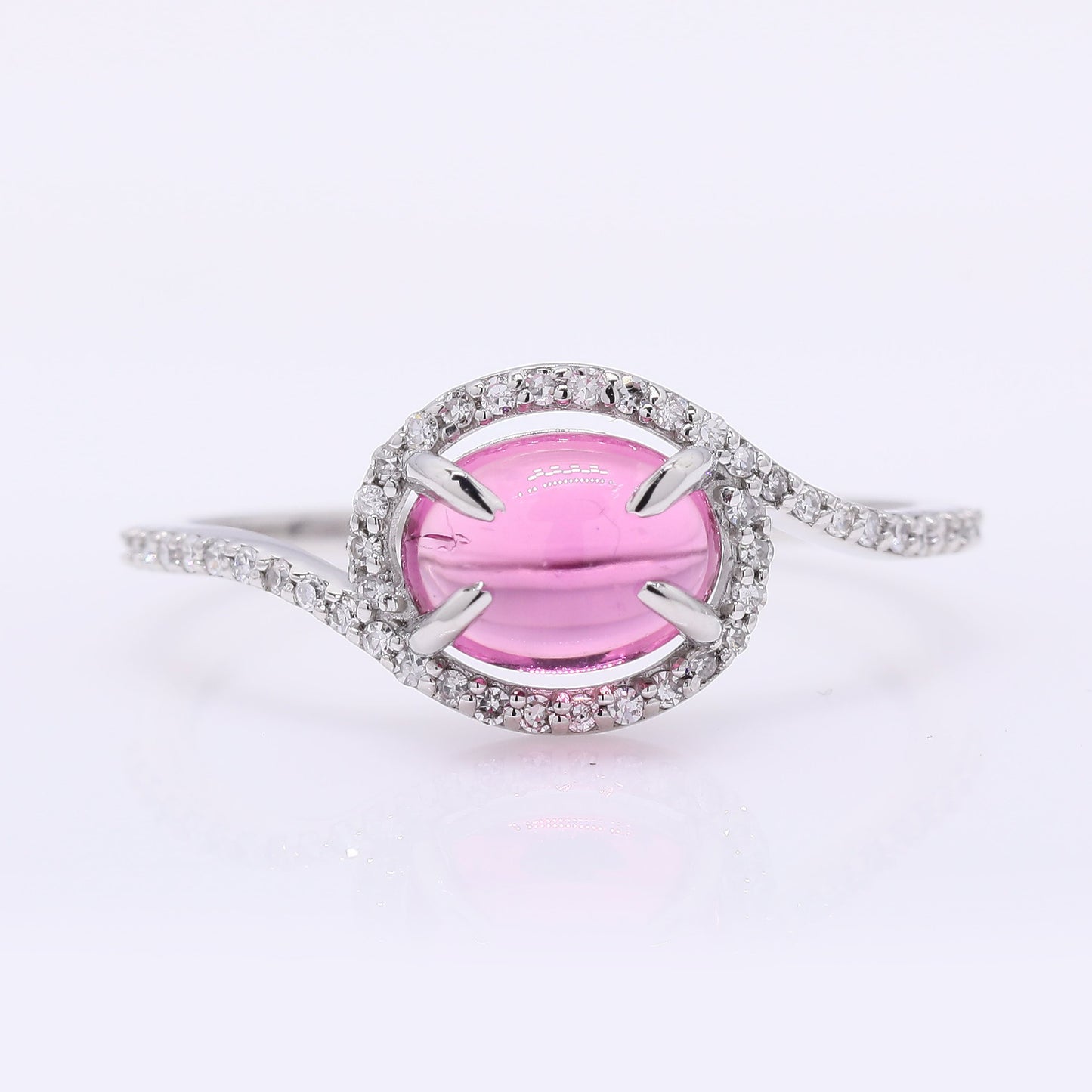 1.37 Ct Oval Cabochon Cut Natural Rubellite 950 Platinum Ring