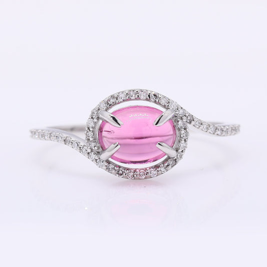 1.37 Ct Oval Cabochon Cut Natural Rubellite 950 Platinum Ring
