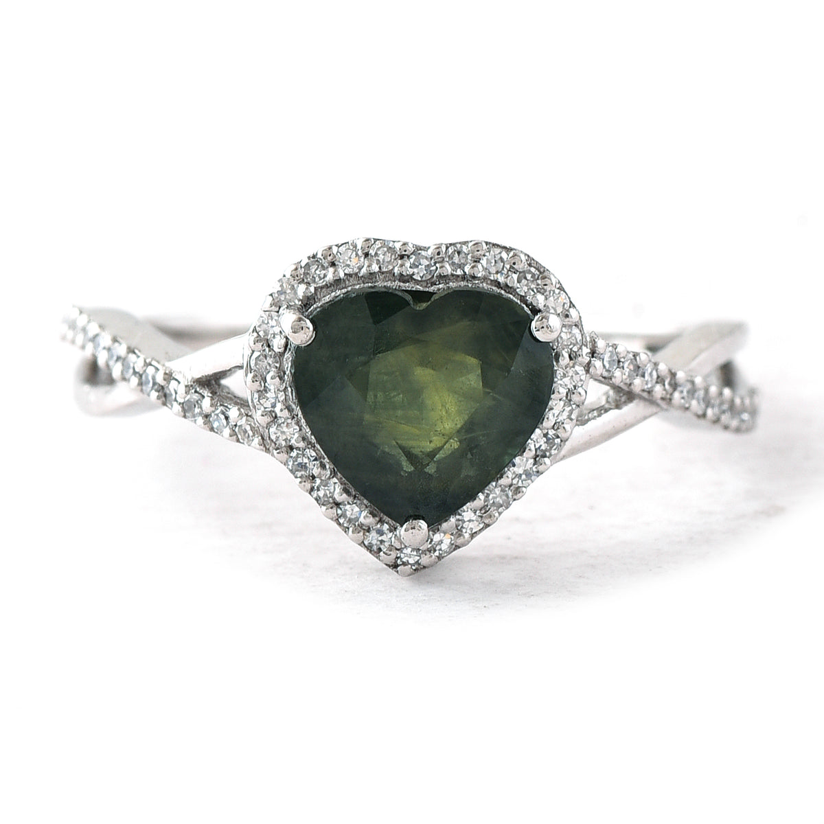 1.95 Ct Heart Mixed Cut Natural Green Sapphire 950 Platinum Ring