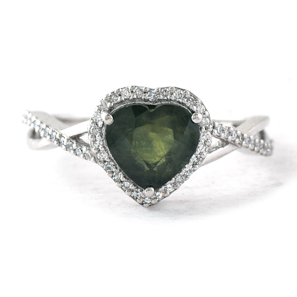 1.95 Ct Heart Mixed Cut Natural Green Sapphire 950 Platinum Ring