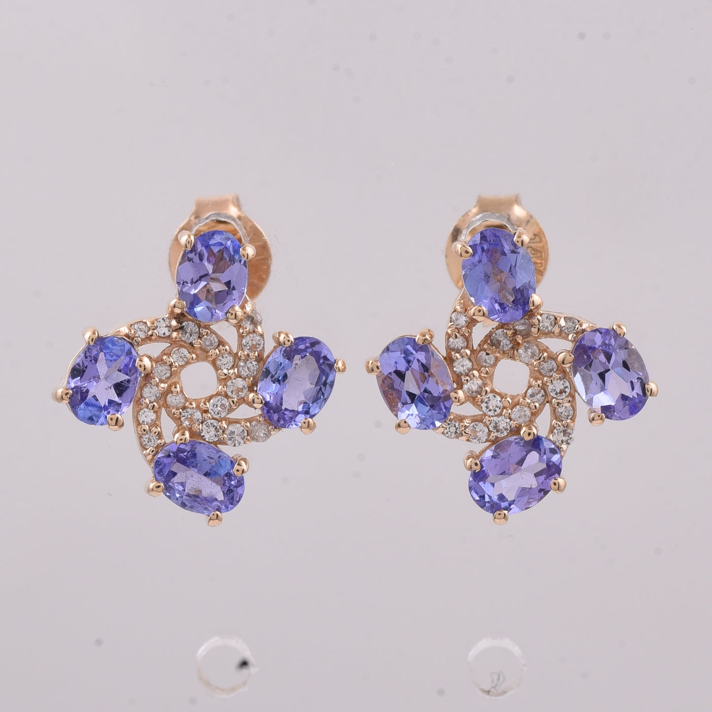 1.46 Ct Oval Natural Tanzanite 14K Gold Earrings