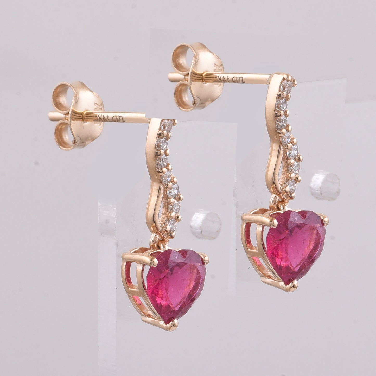 1.40 Ct Heart Natural Rubellite 14K Gold Earrings