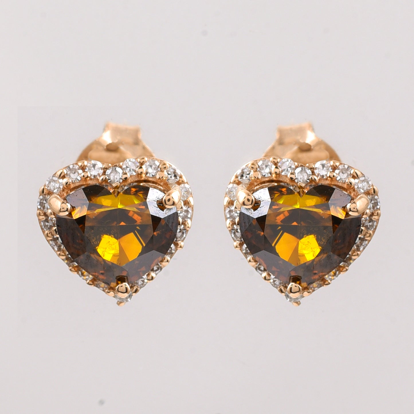 1.84 Ct Heart Red Diamond 14K Gold Earrings