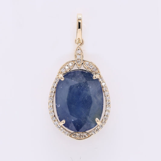 6.97 Ct Oval Mixed Cut Natural Sapphire 14K Gold Pendant