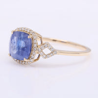 2.57 Ct Cushion Mixed Cut Natural Sapphire 14K Gold Ring