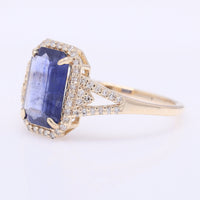 2.29 Ct Octagon Step Cut Natural Sapphire 14K Gold Ring