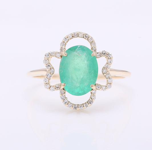 1.92 Ct Oval Mixed Cut Natural Emerald 14K Gold Ring