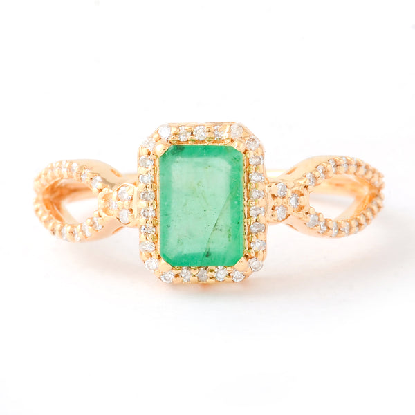 1.06 Ct Octagon Step Cut Natural Emerald 14K Gold Ring