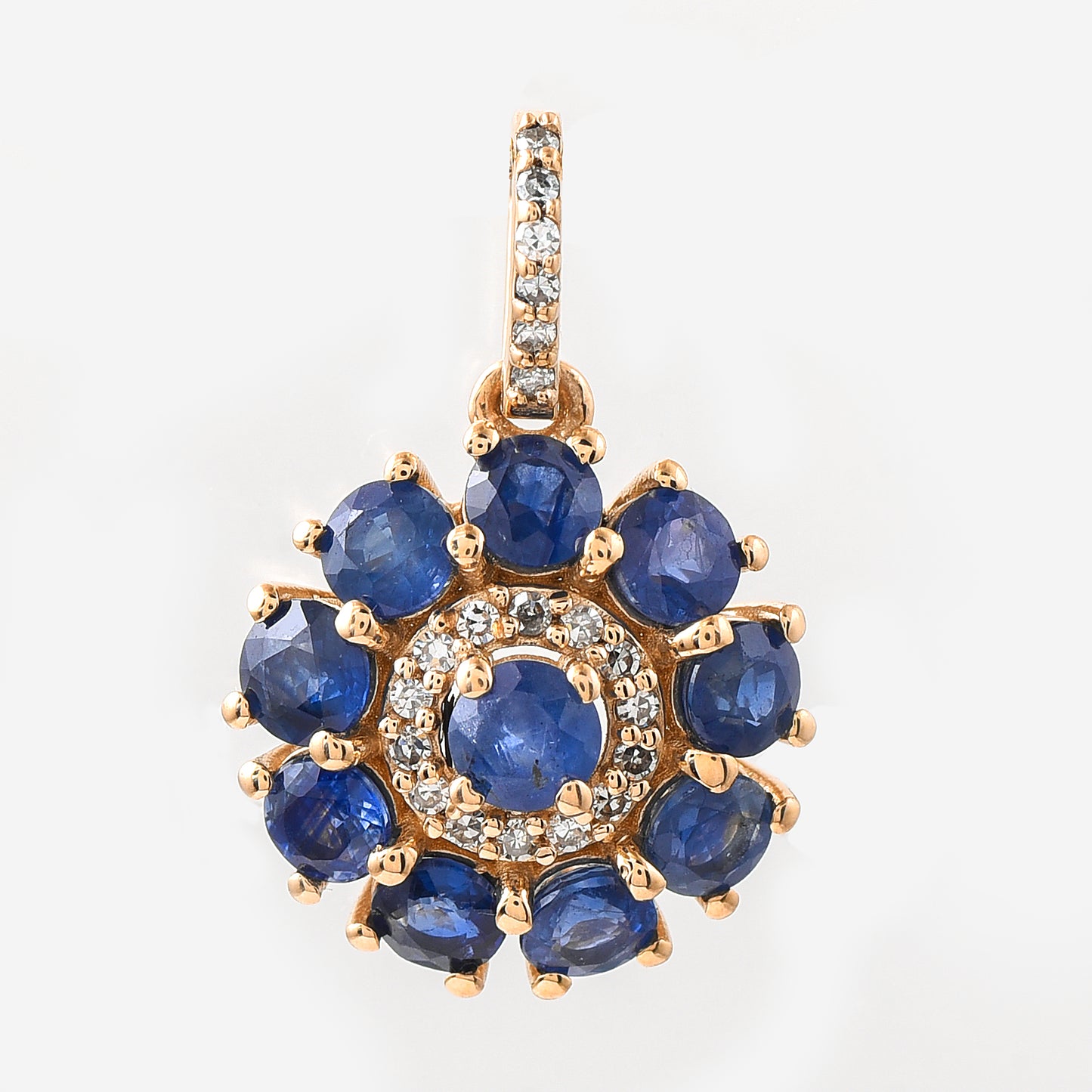 2.20 Ct Round Mixed Cut Natural Sapphire 14K Gold Pendant