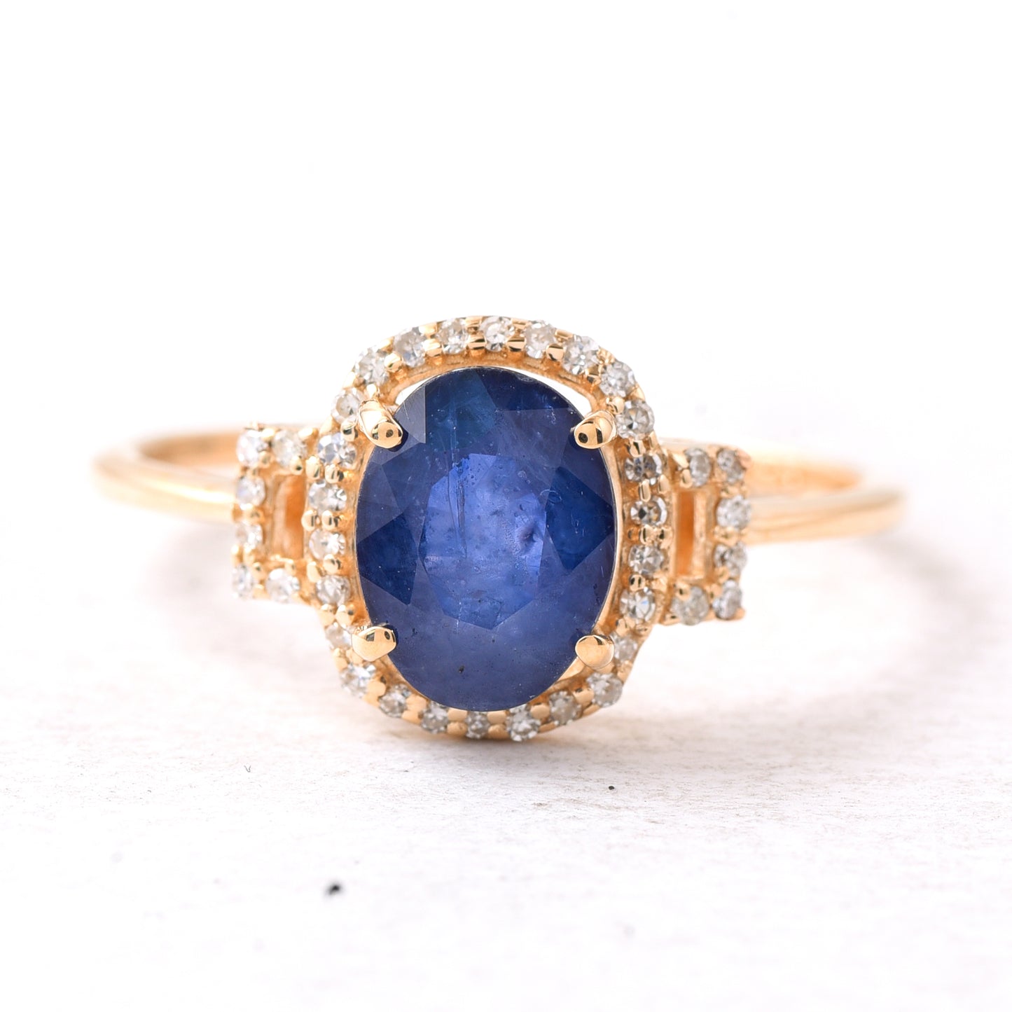 2.00 Ct Oval Mixed Cut Natural Sapphire 14K Gold Ring