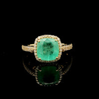2.52 Ct Cushion Mixed Cut Natural Emerald 14K Gold Ring
