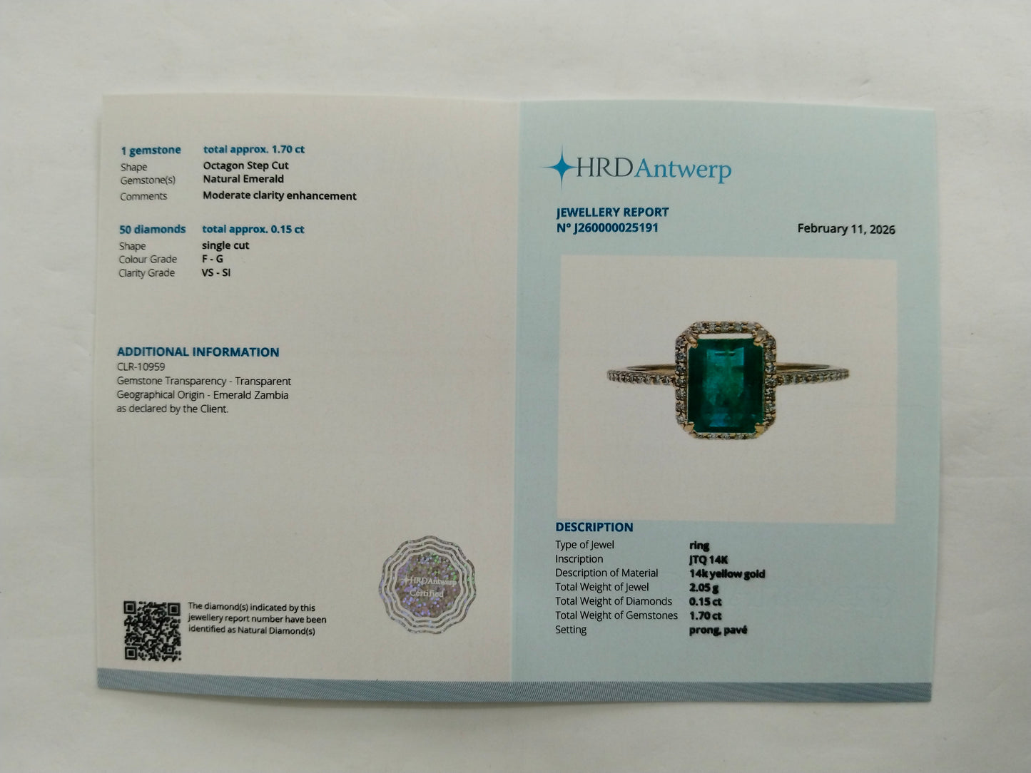 1.85 Ct Octagon Step Cut Natural Emerald 14K Gold Ring