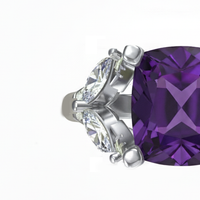6.14 Ct Cushion Amethyst, White Topaz, Cubic Zarcon 925 Sterling Silver Ring