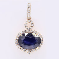 2.98 Ct Oval Mixed Cut Natural Sapphire 14K Gold Pendant