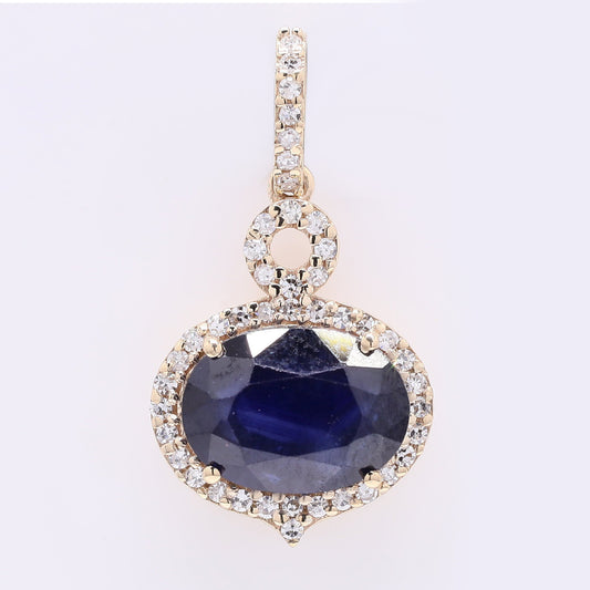 2.98 Ct Oval Mixed Cut Natural Sapphire 14K Gold Pendant