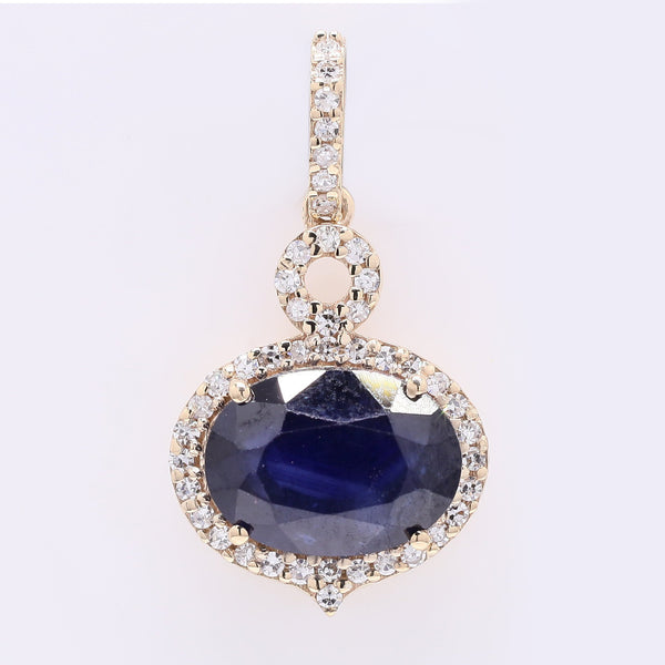 2.98 Ct Oval Mixed Cut Natural Sapphire 14K Gold Pendant